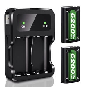 Rechargeable Battery Packs for Xbox Series X|S/Xbox One, 2 x 6200 mWh Batt